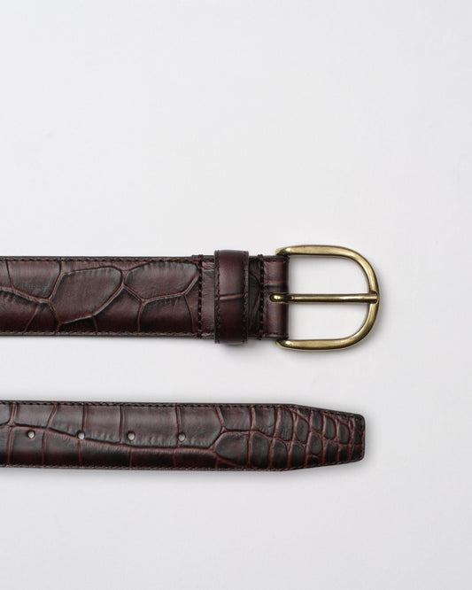 Dark Brown Crocodile Embossed Leather Belt