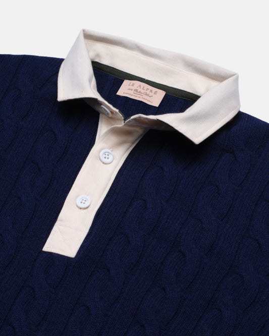 Italian Wool Navy Cable Knit Rugby