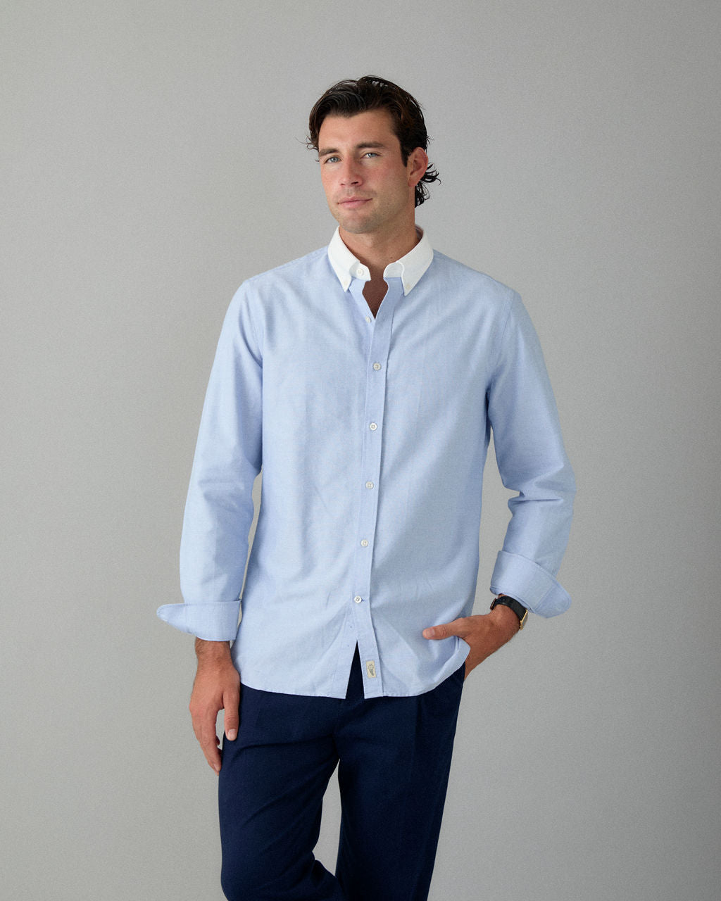 'Le Original' Blue Contrast Collar Oxford Shirt