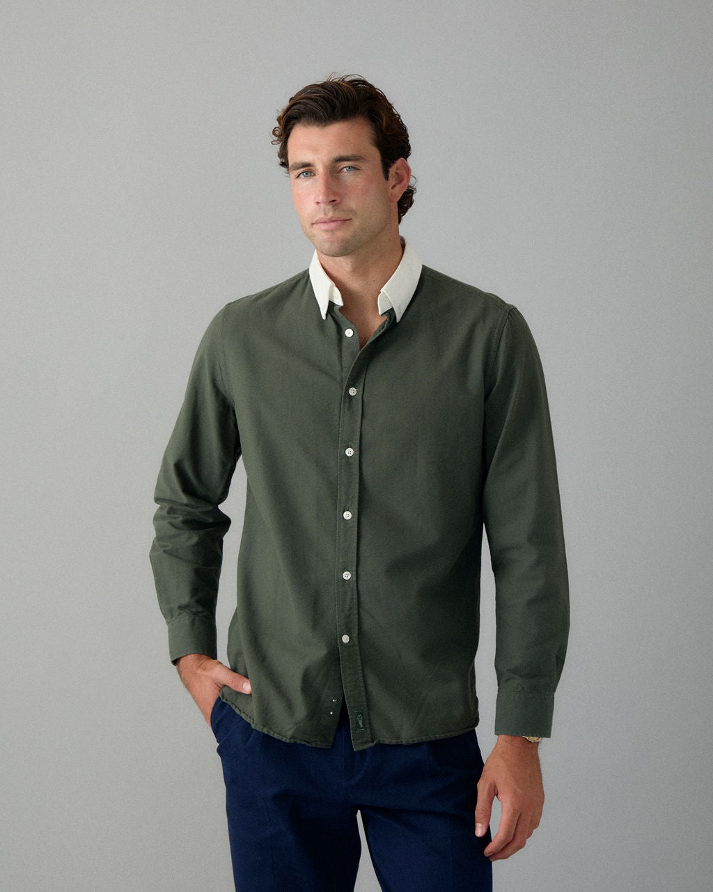 'Le Original' Hunter Green Contrast Collar Oxford Shirt
