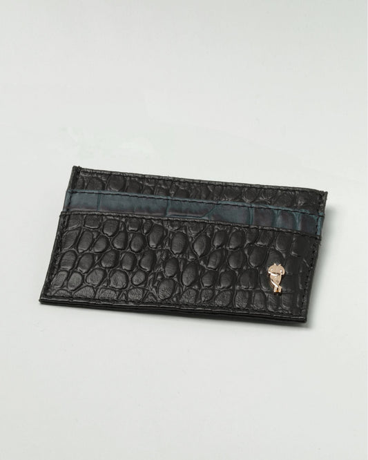 Crocodile Embossed Black Leather Card Holder