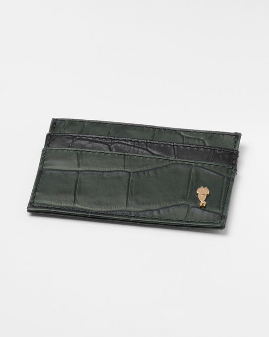 Crocodile Embossed Hunter Green Leather Card Holder