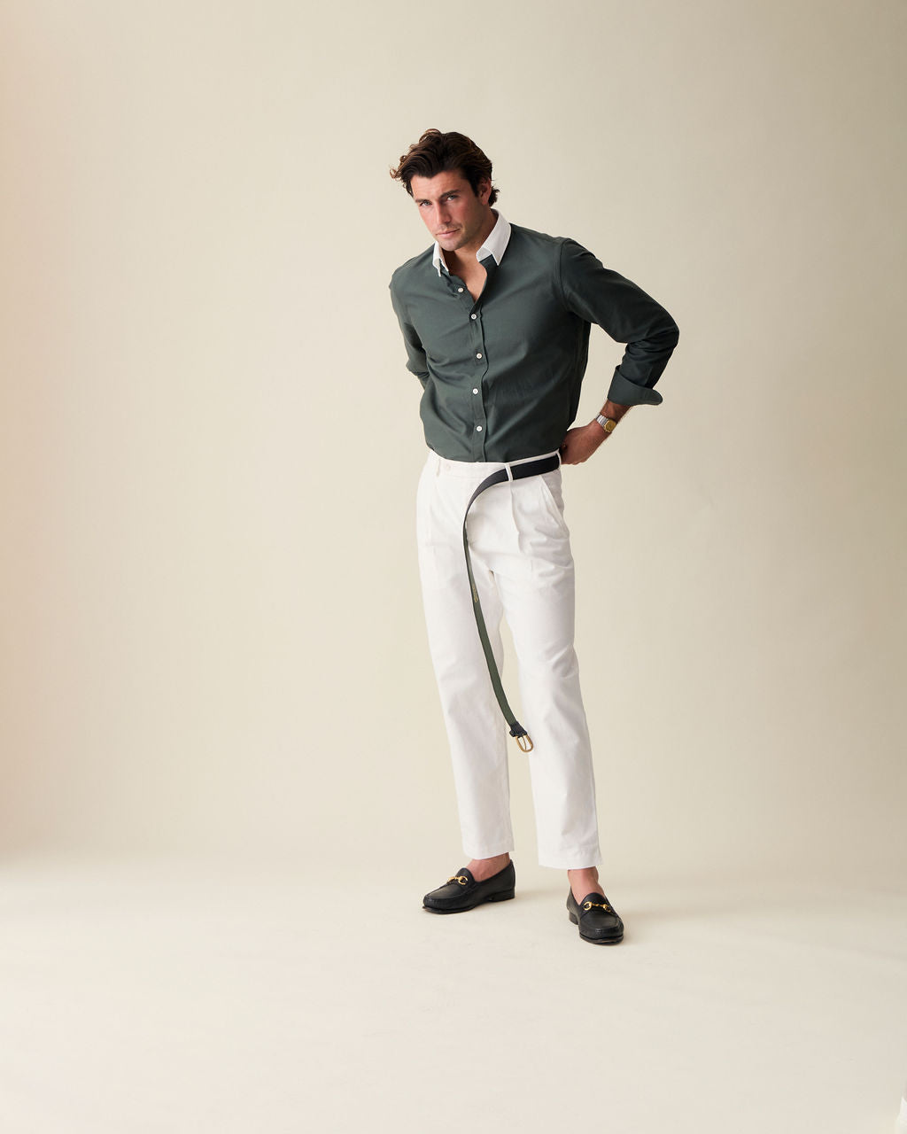 'Le Original' Hunter Green Contrast Collar Oxford Shirt