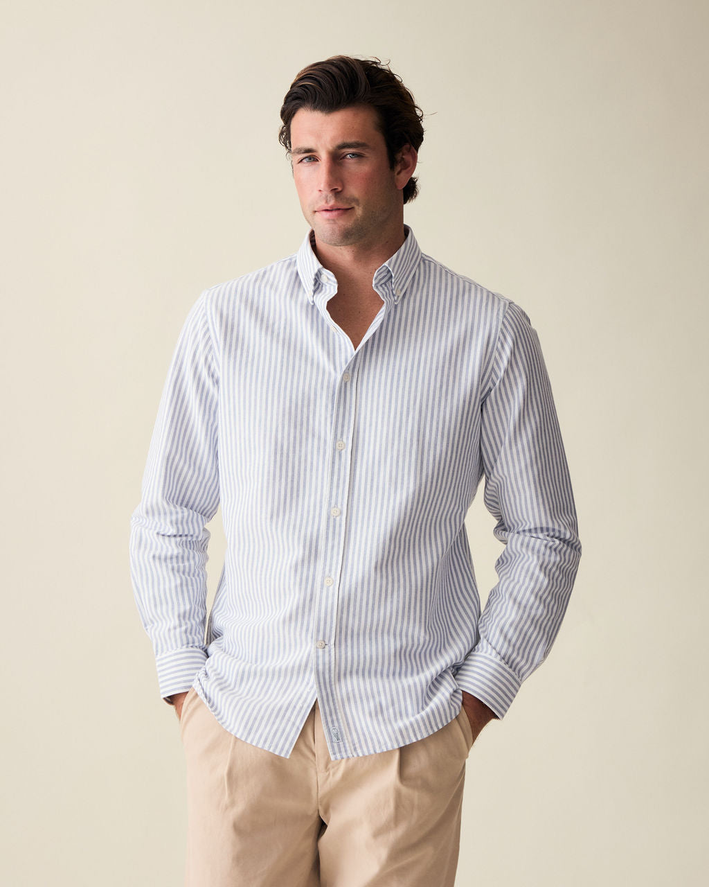 Wide Stripe Navy Oxford Shirt