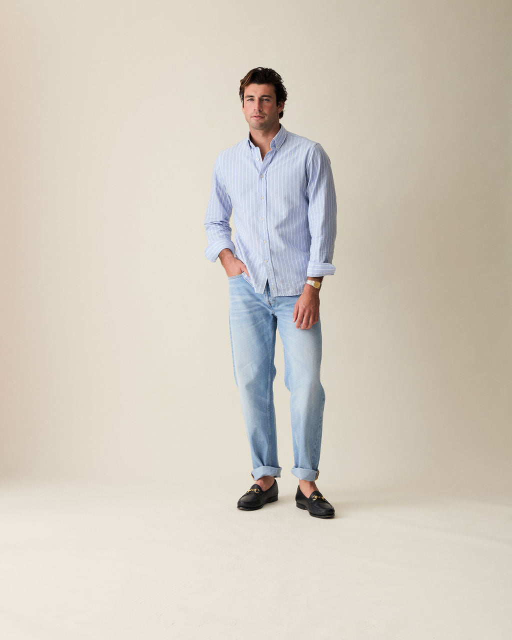 Wide Stripe Blue Oxford Shirt