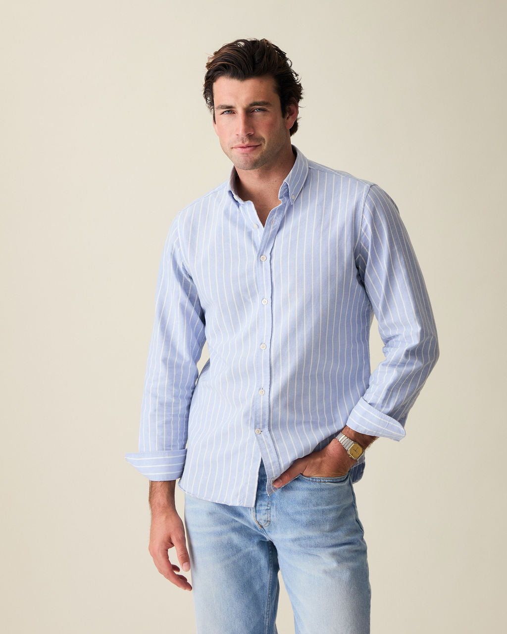 Wide Stripe Blue Oxford Shirt