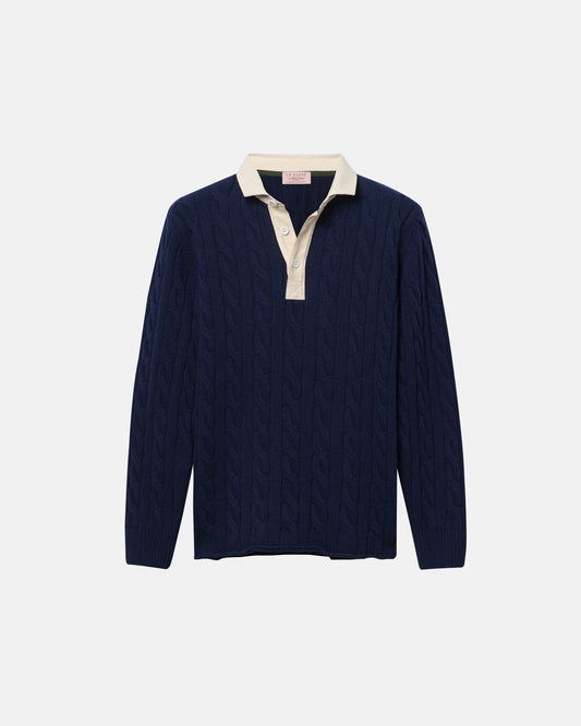 Italian Wool Navy Cable Knit Rugby