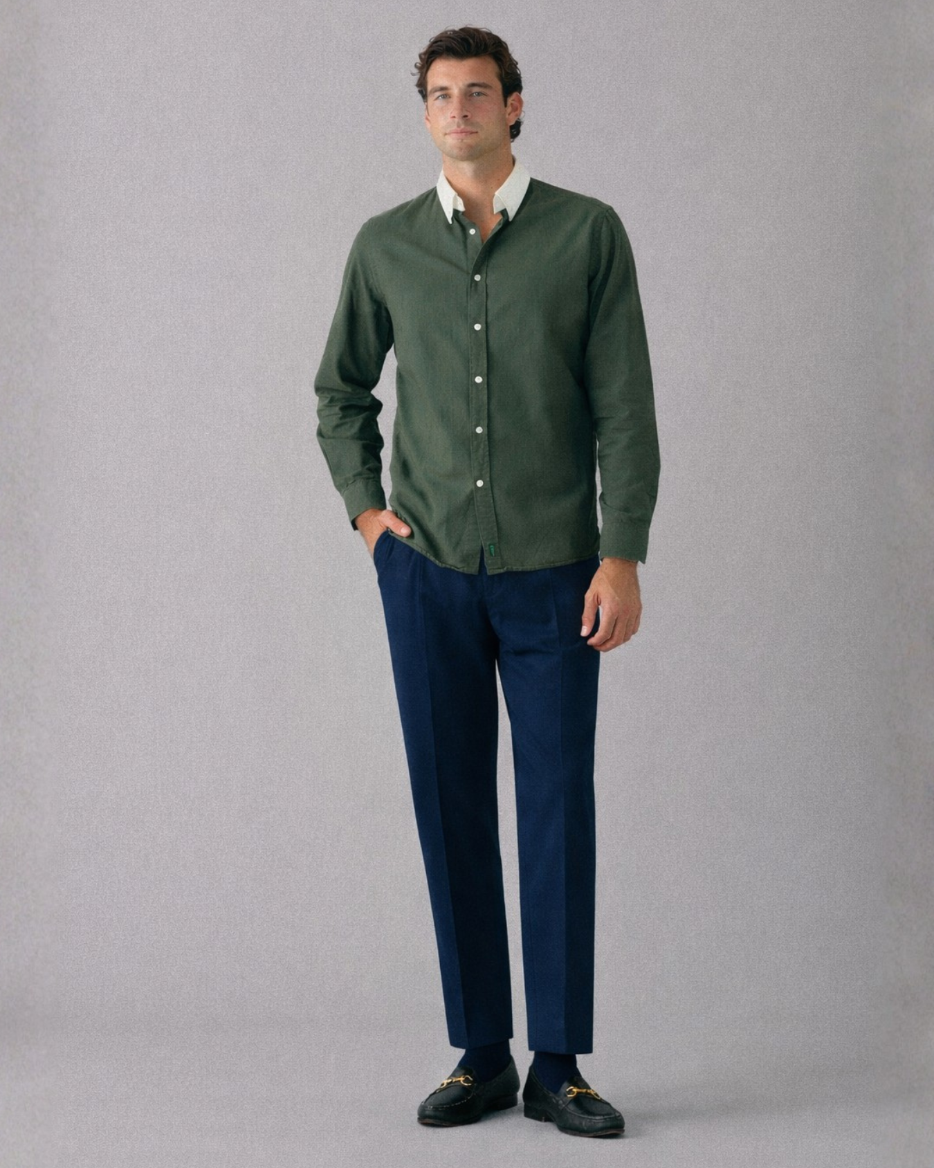 'Le Original' Hunter Green Contrast Collar Oxford Shirt