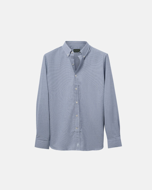 Brushed Cotton Blue Houndstooth Shirt