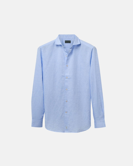 Classic Light Blue Linen-Blend Shirt