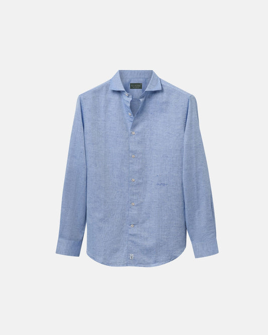 Classic Blue Linen-Blend Shirt